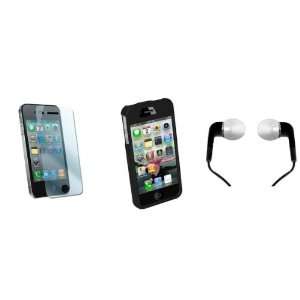   for iPhone 4 w/ Black Rubberized Hard Case & Black Earbud Headphones