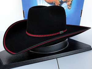 Resistol Cowboy Hat 4X Beaver Fur Felt Black Red Rock Bound  
