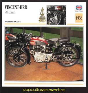 1936 VINCENT HRD 500 Comet MOTORCYCLE Photo ATLAS CARD  