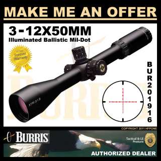 Burris 201916 3 12x50mm XTR 312 Tac. Riflescope Illum Ballistic MilDot 