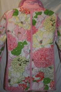   Womens Jacket Quilted Pink Floral Cotton Reversible Size Large  