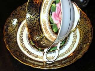 Simply Stunning Paragon COBALT BLUE GOLD PINK ROSES Tea Cup and Saucer 