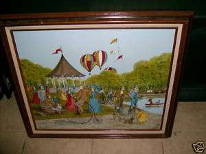 OIL PAINTING HARGROVE PEOPLE BALLOON PARK LAKE SIGNED  