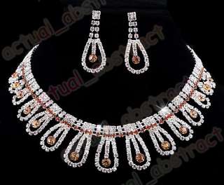 rhinestone bridal necklace earring 1SET brown clear  
