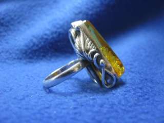 Sterling Silver & Yellow Amber Stone Gorgeous Ladies Ring  
