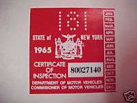 new york 1965 registration inspection sticker windshild  