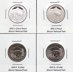 2011 Glacier National Park ~ 4 Coin Set ~ S Silver / S Clad / P&D ~ B 