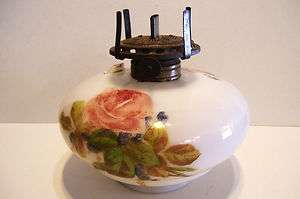 Antique Hand Painted Roses Victorian Milk Glass Oil Lamp Font Hanging 