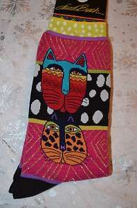 Laurel Burch Cat Pattern Socks Polka Dots and Cat Faces Multicolor 