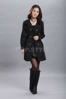 New Womens Long Sleeve Slim Fit Trench Double Breasted Coat Jacket 