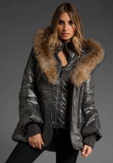 MACKAGE Peaches Puffy Jacket with Fur Hood in Grey  