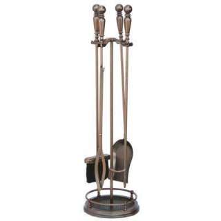   Venetian Bronze Fireplace Tool Set with Ball Handles and Round Base