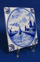e631f SHIP IN CANAL ON DELFT BLUE TILE  