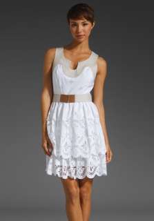 MILLY Laser Cut Pippa Sleeveless Dress in White/Khaki at Revolve 