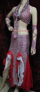 4pc Leopard Belly Dance Costume Set top skirt sleeves  
