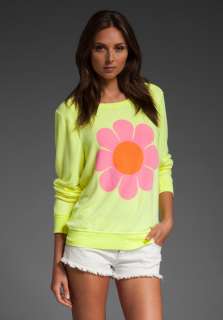 WILDFOX COUTURE Neon Flower Power Baggy Beach Jumper in Neon Yellow at 