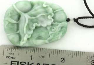 BEAUTIFUL FANCY HAND CARVED GREEN JADE ASIAN PENDANT ROPE NECKLACE 