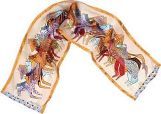 LAUREL BURCH Native Horses Equine Pony 100% Silk Scarf with Sequins 