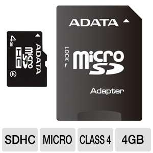 ADATA AUSDH4GCL4 RA1 microSDHC Flash Card   4GB, Class 4, SD Adapter 