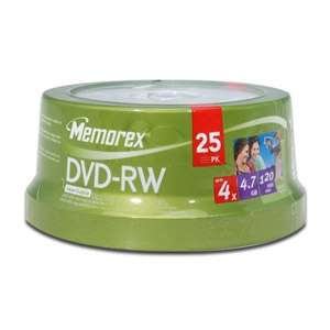 Memorex 4.7GB 25 Pack 4X DVD RW, Spindle 