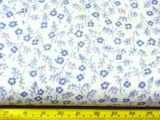 BTY BLUE FLORAL CALICO ON WHITE COTTON BLEND FABRIC 44  