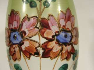 d464a Antique Enamel painted Clear Glass Vase 1880 (2)  