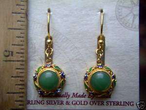 Jade, Vermeil Filligree, Enamels 1930s Look Earrings  