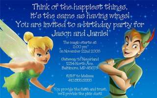 Personalized Peter Pan and Tinkerbell Invitation  