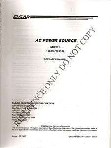 Elgar AC Power Source Model 1203SL/2253SL Operation Manual  