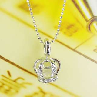 3D Silver Rhinestone Crown with crystal pendant long Necklace  