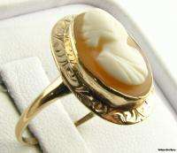CAMEO RING   Genuine Shell 10k Yellow Gold VICTORIAN Estate Antique 
