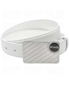 PING Golf Mens Leather Belt w/ Ball Marker Buckle   Brown, White 
