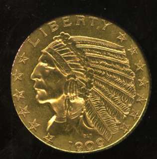 VERY NICE 1909 INDIAN HEAD GOLD HALF EAGLE G$5  TD75 