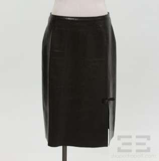 Gucci Black Leather Bow Detail Front Slit Skirt Size 44  