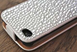 iPhone 4 S STRASS BLING ECHT LEDER Etui tasche cover hülle glitzer 