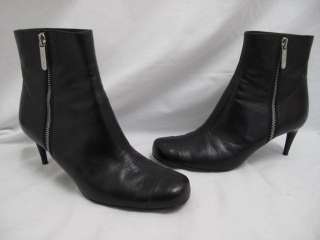 Chanel Black Leather Cap Toe Side Zip Ankle Heel Booties 39  