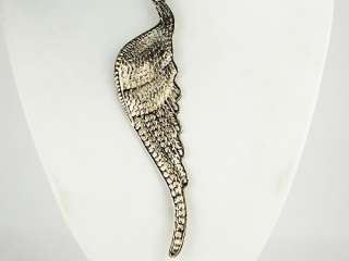 Vintage Inspired Big Large Angel Bird Wing Profile Silver Tone Pendant 