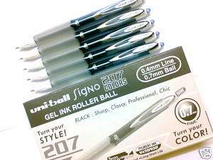6pcs uni ball signo 207 F 0.7mm roller ball pen black  