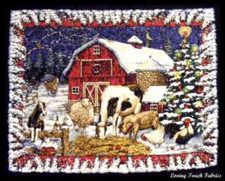Christmas Barn Cow Blanket / Wall Fabric Panel 36x44  
