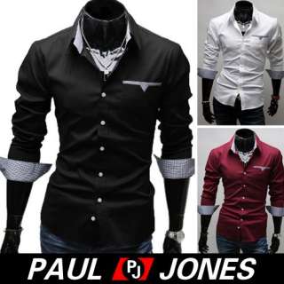 Luxury Patched Mens Casual Slim Fit Stylish Formal Dress Shirt Tops 