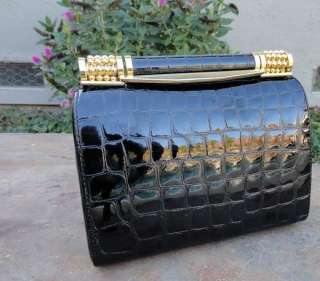 RODO Embossed Black Patent Leather Evening Purse Handbag Shoulder Bag 