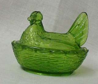 Green Depression Glass Hen on Nest Dish Trinket Box New  