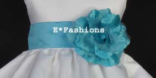 TURQUOISE BLUE TIE BOW SASH 4 WEDDING FLOWER GIRL DRESS SM M LG 2 4 6 
