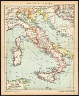 Antique Map ANCIENT ITALY ROMAN EMPIRE Meyers 1895  