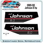 1989 & 1990 Johnson 6HP Outboard Reproduction 8 Piece Vinyl Decal Kit