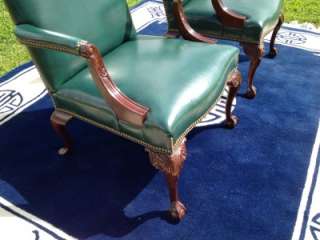   Hancock and Moore Claw Foot Leather Arm Chairs w Nailhead Trim  