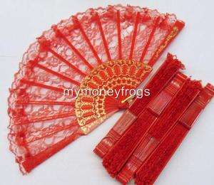 1x ONE RED Bridal Wedding Quinceanera Party Lace Hand Asian Fan 