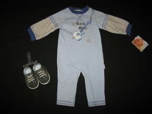 NEW ROCK STAR Romper & Crib Shoes Boys Fall Clothes 9m Winter Baby 
