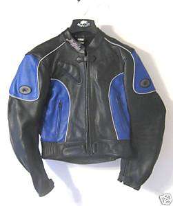 LADIES BUFFALO Motorcycle Jacket Leather Black Blue 14  