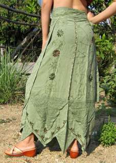 Indian ZigZag Wrap Cut Boho Gypsy Fern Green Skirt sz L  